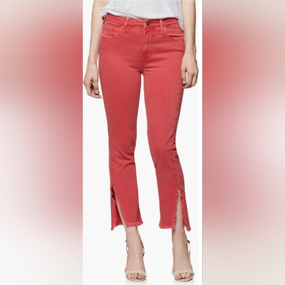 Paige Hoxton High Waist Slit Hem Ankle Straight Jeans